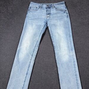 American Eagle Slim Straight Jeans Mens 32x33 Light Wash Faded Blue Denim Grunge